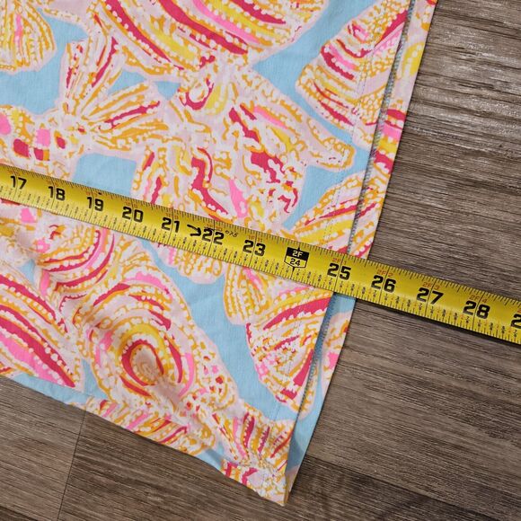 Lilly Pulitzer Etta Vneck Top Womens L Pink Blue Shells Tshirt Preppy Tropical - Picture 8 of 8